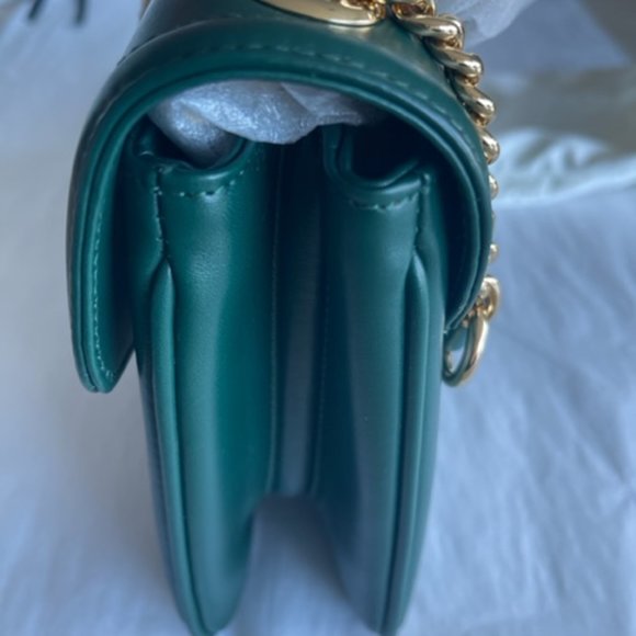 Gucci Rajah Chain Shoulder Bag Leather Medium Gold Dark Green Handbag Vitello NW - Picture 9 of 16